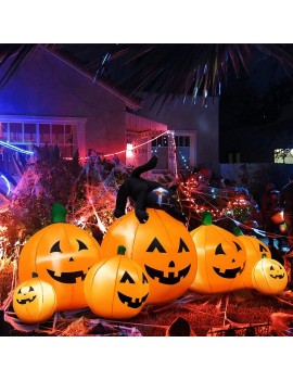 joybest Halloween Inflatable Decoration 8 FT Long Inflatable 7 Pumpkins Patch Lanterns with Black Cat with Build-in LEDs Blow Up Inflatables for Thanksgiving Party Outdoor Garden Lawn Yard Deco