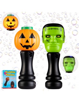 Halloween Bubble Wand Toys Gifts for Kids, Light Up Pumpkin and Science Freak Blower Wand with Thrilling LED & Bubble Fluid, Bubble Blower Machine for Toddlers Boys & Girls 3 4 5 6 7 8+ Years - 2 PCS