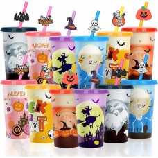 Jansun 12pcs Halloween Color Changing Cups with Lids and Straws 12Oz Reusable Plastic Cups for Party Decorations Halloween Cups for Halloween Party Favors Supplies