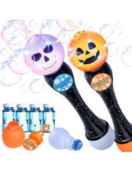 SpringFlower Halloween Toy,Halloween Bubble Blower Wand,13.5 Inch Illuminating Bubble Maker with LED Light-Up Effect for Kids,Halloween Bubble Party Favor,Pumpkin & Skull Design, 2 Pack