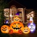 Oyydecor Halloween Inflatables Outdoor Decorations Scary Pumpkin with Witch Cat, Ghost & Tombstone, Blow Up Inflatable with Built-in LEDs for Outdoor Yard Garden Lawn Indoor Halloween Party Decor