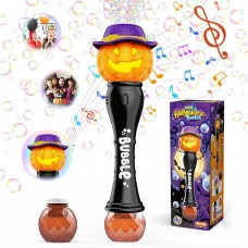 Electric Halloween Pumpkin Bubble Wand, Light Up Automatic Bubble Machine for Kids with Music/Lights/Solution, 5000+ Bubbles Per Minute Pumpkin Bubble Wand Bubble Toys for Outdoor Party