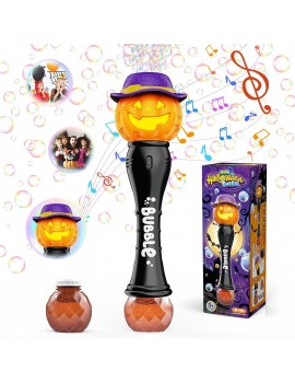 Electric Halloween Pumpkin Bubble Wand, Light Up Automatic Bubble Machine for Kids with Music/Lights/Solution, 5000+ Bubbles Per Minute Pumpkin Bubble Wand Bubble Toys for Outdoor Party